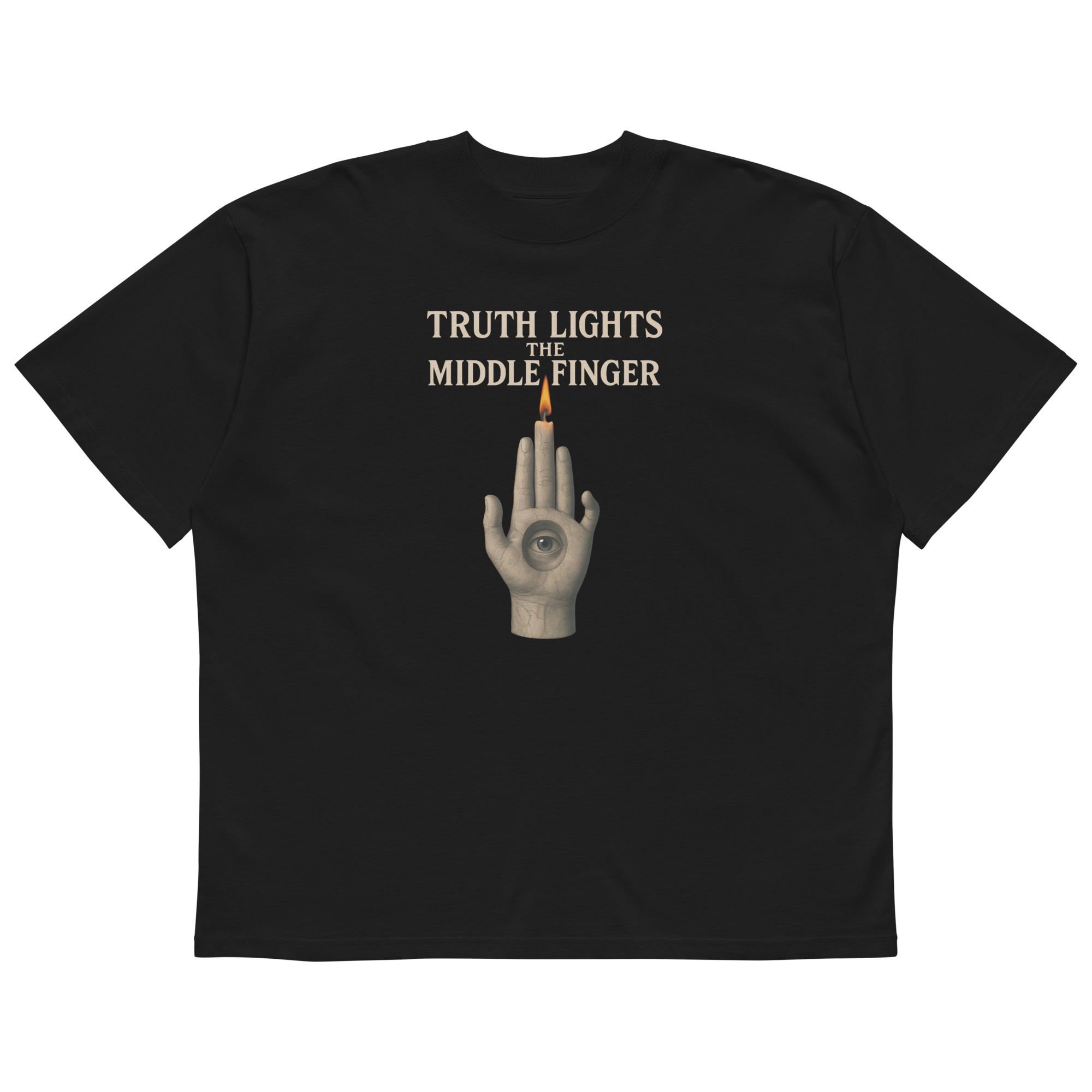Truth Lights the Middle Finger - Unisex organic oversized high neck t-shirt